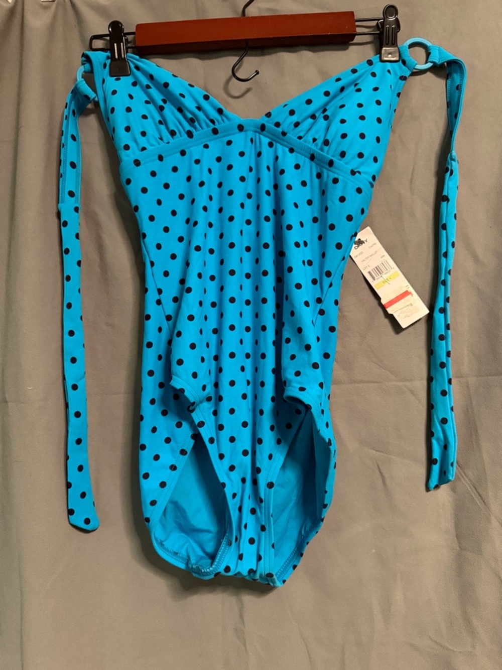Donna Karen Women’s Turquoise Blue Polka Dot One-Piece Swimsuit